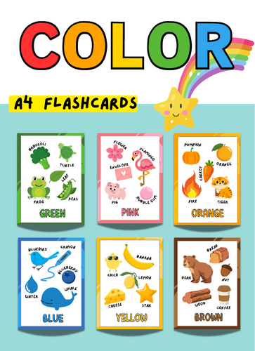 Color Flashcards, Preschool Flashcards, Printable Color Cards. A4 size.