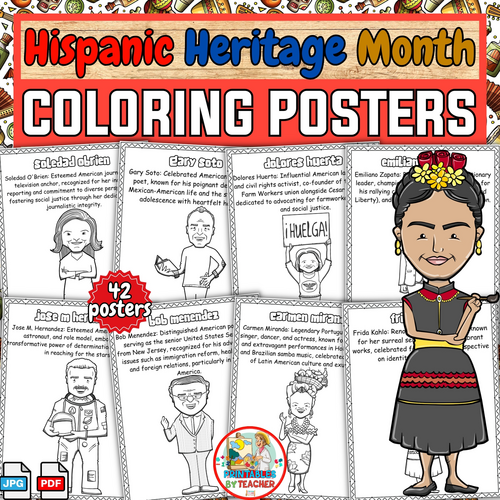 Hispanic Heritage Month Coloring posters | Famous Latino figures biography pages
