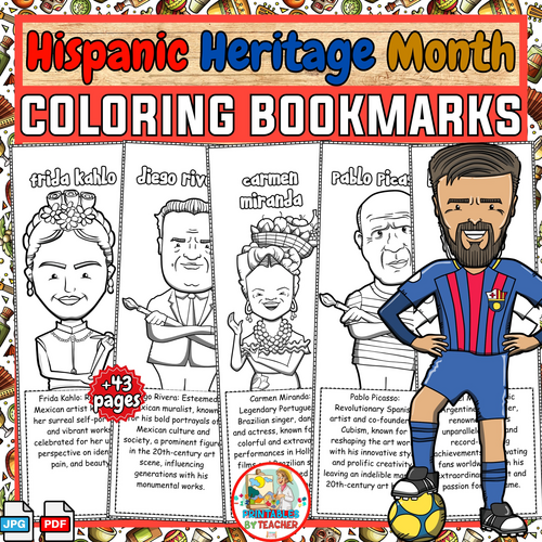 Hispanic Heritage Month coloring bookmarks | Historical Figures activities