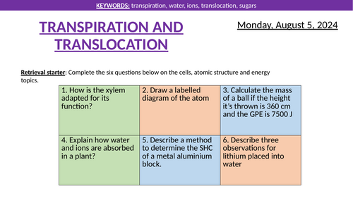 Transpiration and translocation lesson