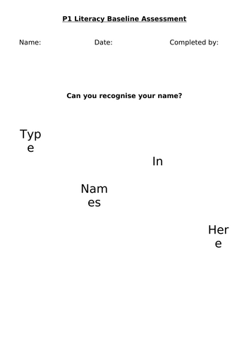 P1 Literacy Baseline Assessment