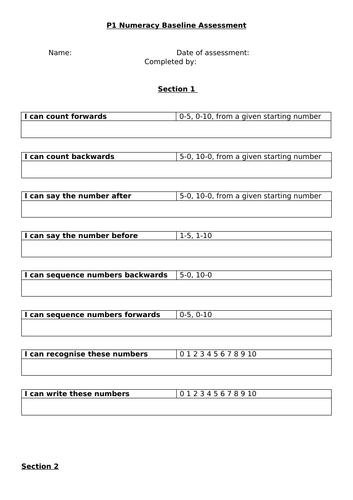 P1 Numeracy Baseline Assessment