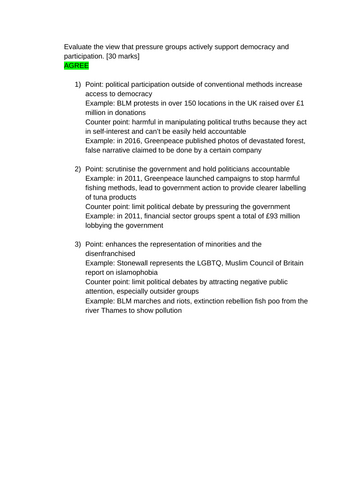 Edexcel A-Level Government and Politics Essay Plan