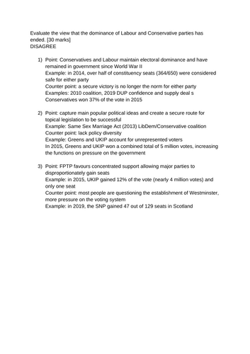 Edexcel A-Level Government and Politics Essay Plan