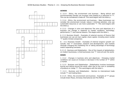 GCSE Business  - Pearson Edexcel - Theme 2 Crosswords