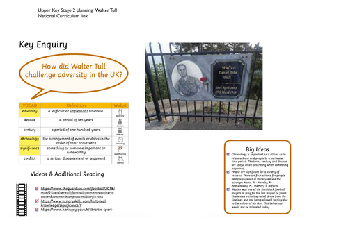 Walter Tull Upper KS2 unit planning