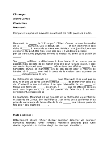 L'Étranger - Albert Camus - Characters - Meursault - A Level French