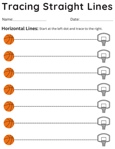 Tracing straight lines kindergarten worksheets - horizontal line vertical line