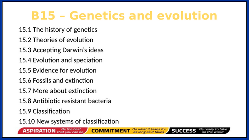 B15 Genetics and Evolution (TRIPLE lessons only) Darwin/ Lamarck's theory/ Speciation