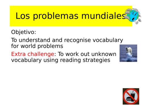 GCSE Spanish world problems lesson- intro