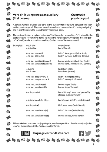 French - Verb drills using être as an auxiliary (first person)