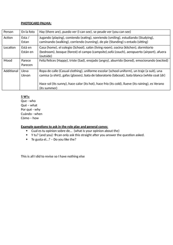 GCSE AQA Spanish Speaking Cheat Sheet