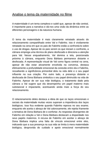 A-Level Portuguese "Que Horas Ela Volta" Essay: Analise o tema da maternidade no filme