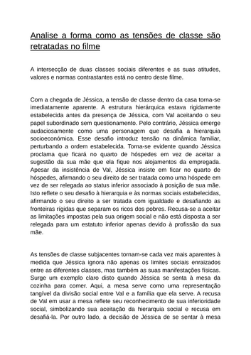 A-Level Portuguese "Que Horas Ela Volta" Essay: Analise as tensões de classe no filme