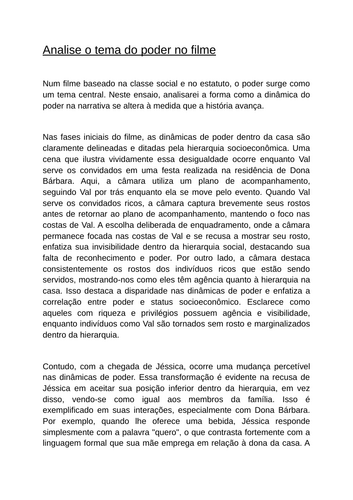 A-Level Portuguese "Que Horas Ela Volta" Essay: Analise o tema do poder no filme