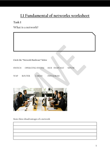 Networks lesson : Fundamentals of networks worksheet