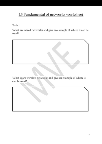 Networks lesson: Wired and Wireless worksheet