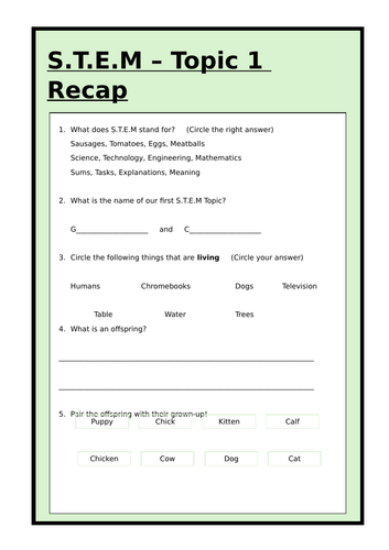 STEM - Growing and Changing Quiz