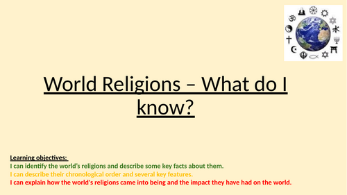 World Religions: What Do I Know? - Interactive Introductory Lesson for Year 7