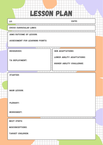 Daily Lesson plan and evaluation sheets