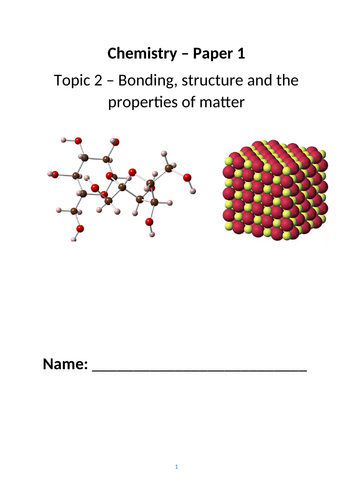 Revision Booklet with Answers - Bonding - Topic 2 - GCSE AQA Combined Science/Separate Science