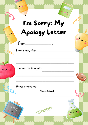 kindergarten apology letter kids template - forgiveness mistake apology letter