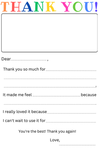 Printable Kids Thank You Letter template for elementary students