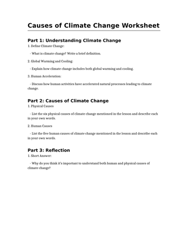 National 5 Geography Causes of Climate Change Worksheet | Word Document