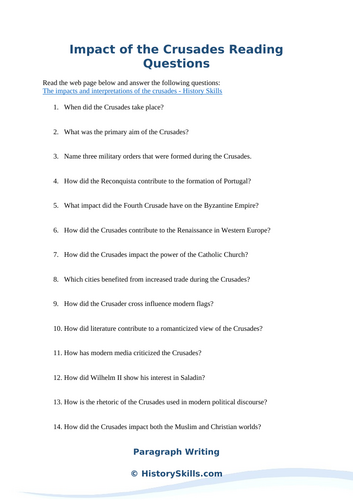 Impact of the Crusades Reading Questions Worksheet