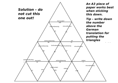 German numbers 0-100 tarsia puzzle