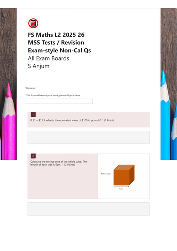 FS Maths L2 MSS Exam-style Non-Cal Qs