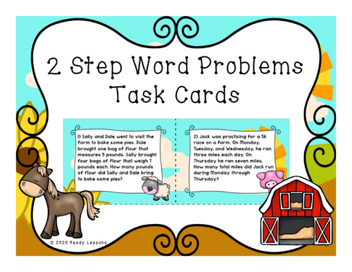 2 Step Word Problems 3rd Grade All Operations Task Cards