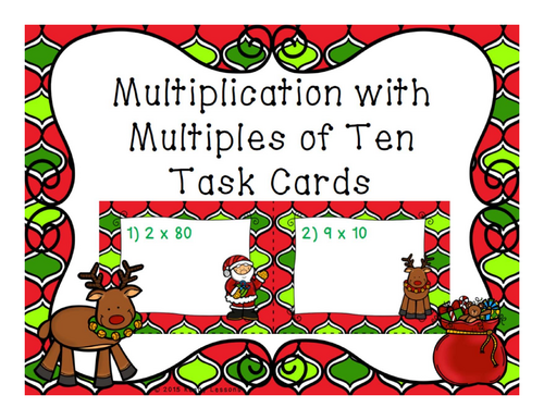 3rd Grade Christmas Math Task Cards Multiplication by Multiples of 10