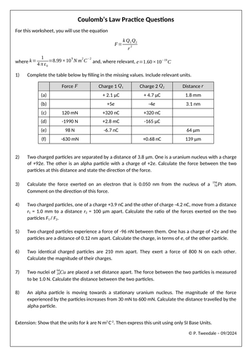 Coulomb's Law Practice Questions