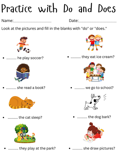 do and does worksheet for kindergarten