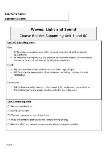 Level 2 BTEC Applied Science Waves: Light and Sound