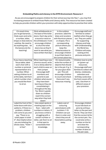 Embedding Maths & Literacy in the EYFS Provision - Day to Day Hacks!