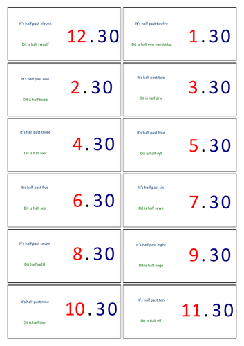 Tell the time half past - Mix of over 30 languages - Dominoes