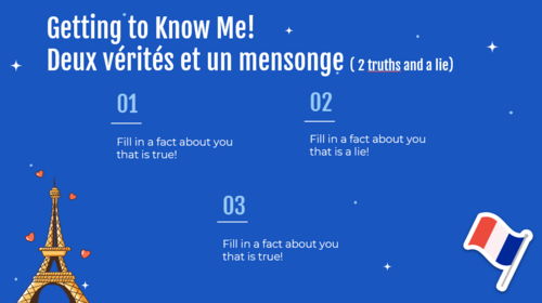 2 truths and a Lie French Themed Introduction First Lesson PowerPoint