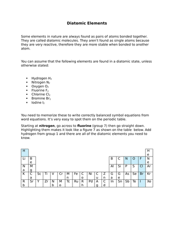 Diatomic Elements