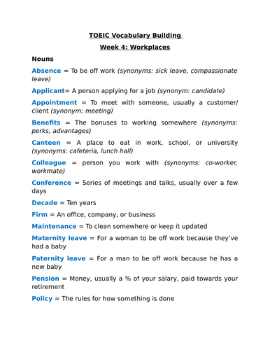 Vocabulary Building and Drilling for TOEIC: Workplaces