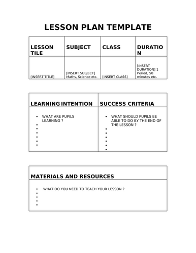 Editable Lesson Plan Template | Word Document