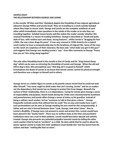 GCSE ENGLISH LITERATURE "OF MICE AND MEN" exemplar essay George and Lennie