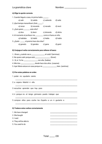 AQA A Level Year 12 Spanish grammar test