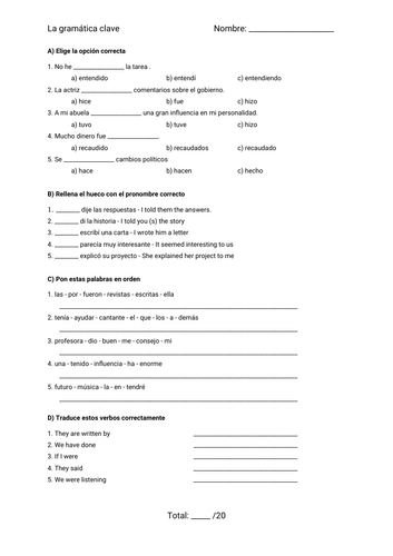 AQA A Level Spanish Year 12 grammar test