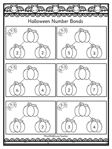 Halloween maths EYFS Number Bond Cards 1-10