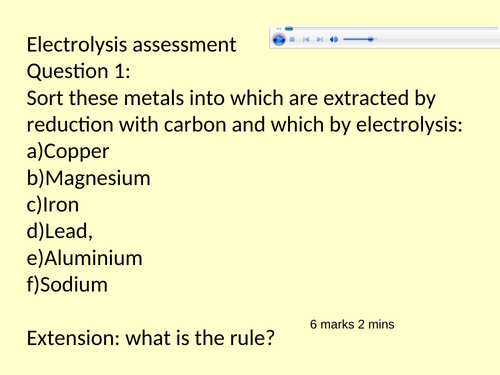 GCSE Electrolysis assessment Powerpoint