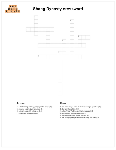 Shang Dynasty Crossword