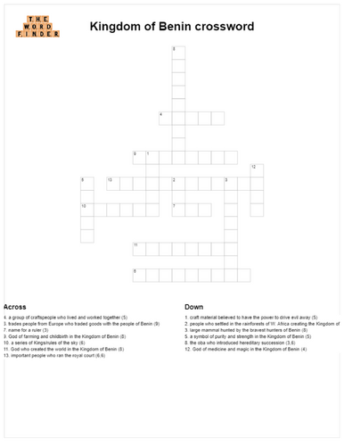 Kingdom of Benin crossword