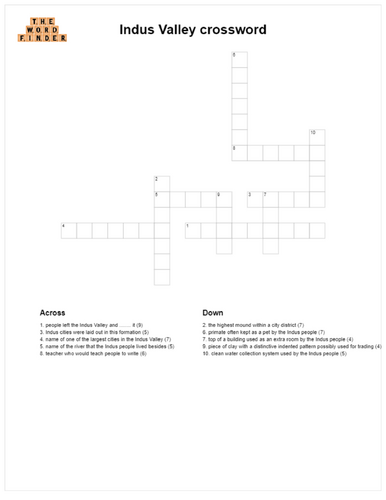 Indus Valley Crossword